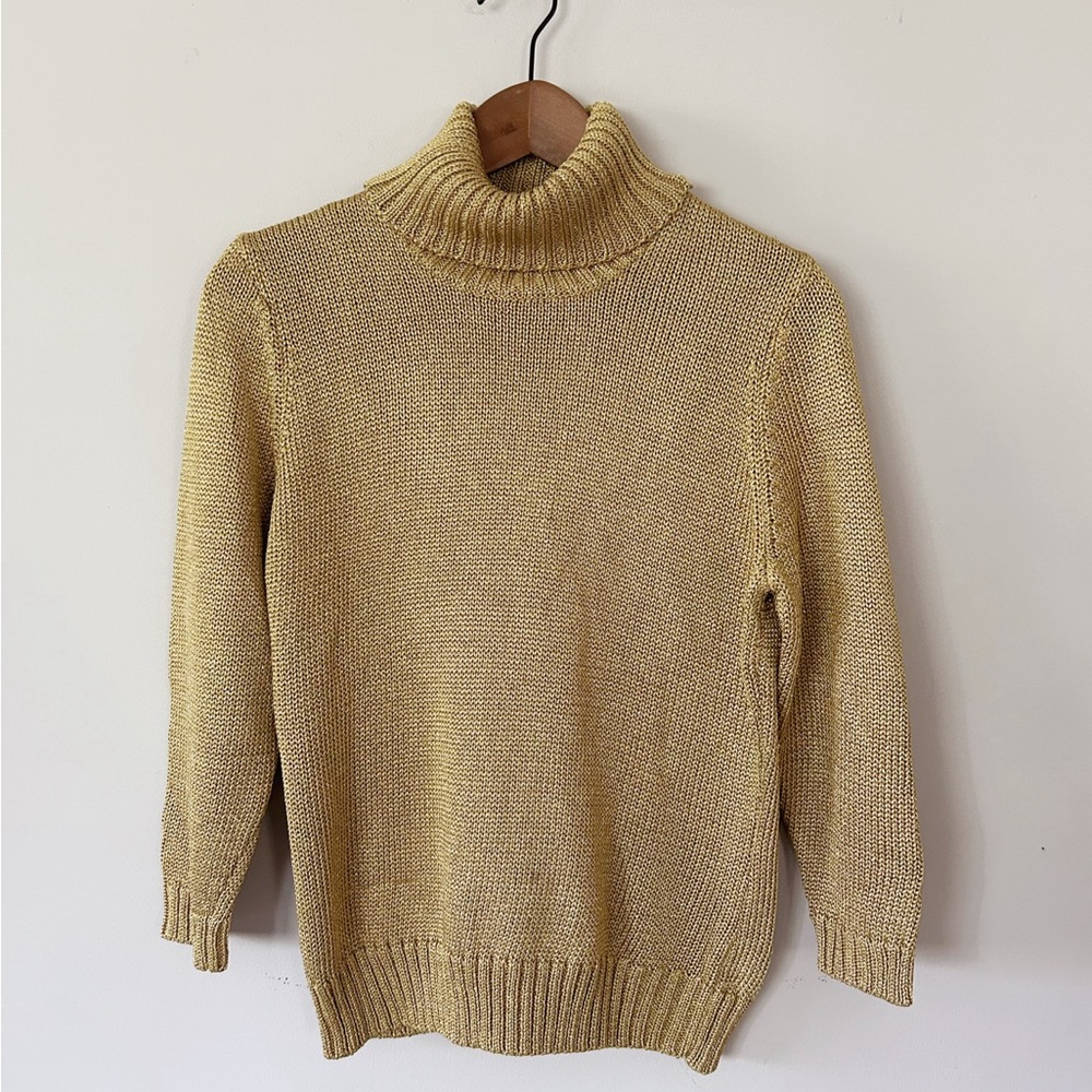Ralph Lauren Metallic Gold Knit Sweater, Some Flaws, Petite Large